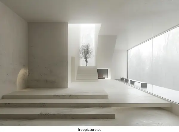 Bright Modern Staircase with Lush Plant and Sunlight