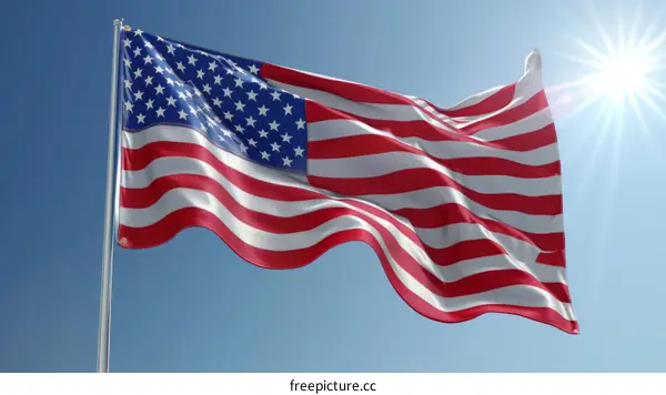 Waving American Flag in the Sunlight