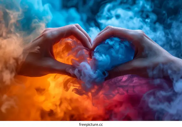 Smoke heart hands colorful