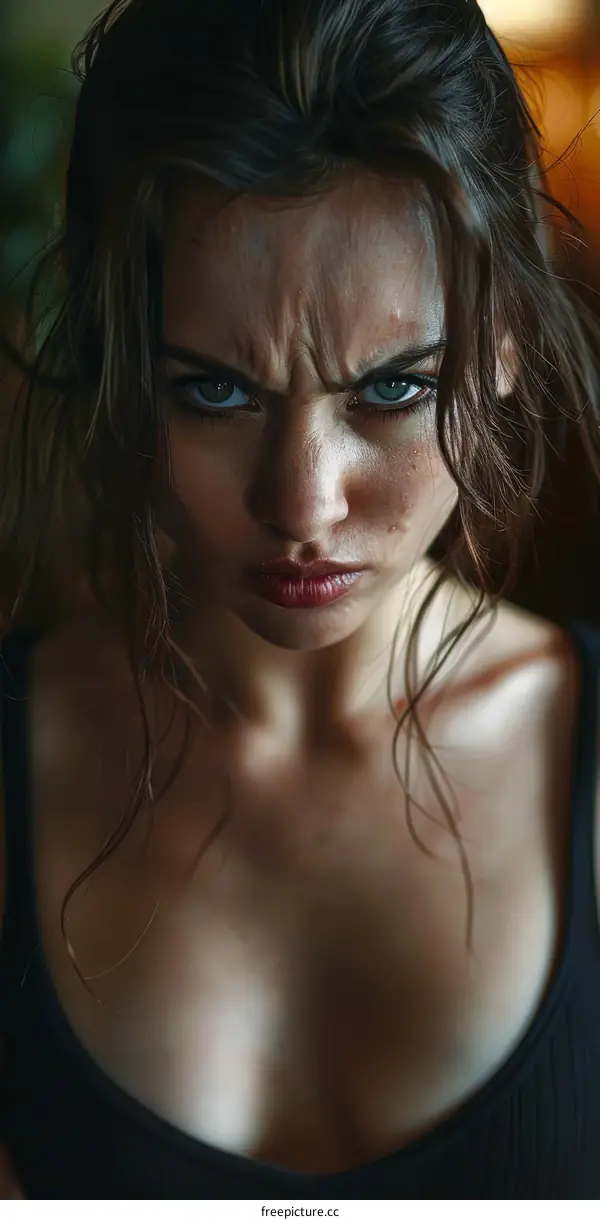 Close-up Portrait of a Woman with Intense Expression