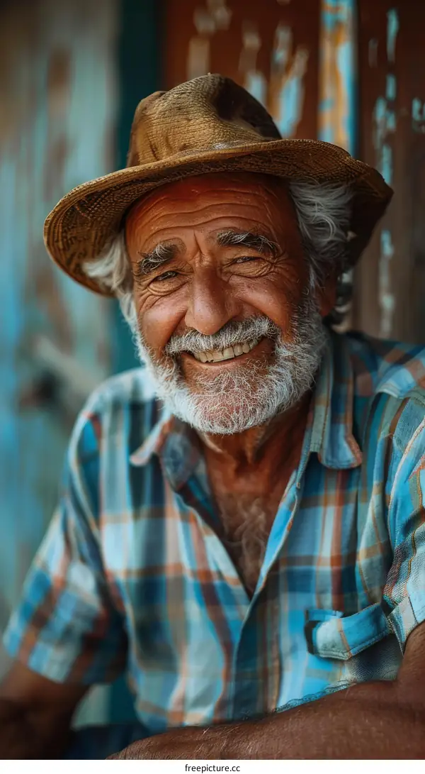 Portrait of a Smiling Senior Man Wearing a Hat