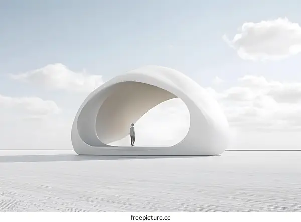 Modern Architecture Design With A Person Standing Inside White Structure