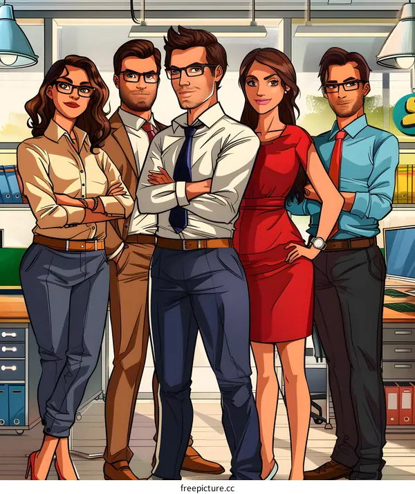 Illustration of a group of business professionals in an office