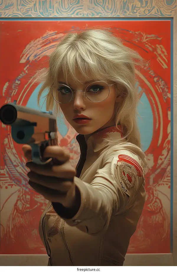 Blonde Woman with Gun in Retro Style