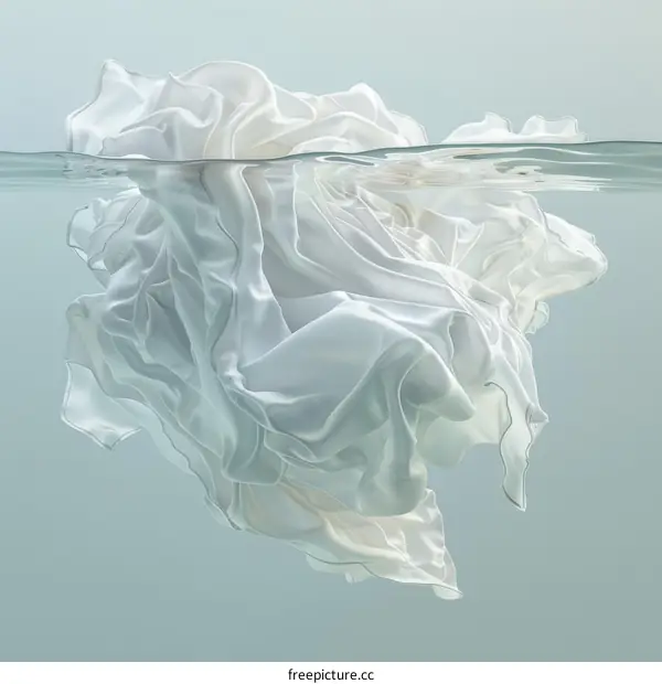 White crumpled fabric floating underwater