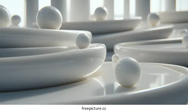 Abstract 3D White Spheres on Curved Platforms