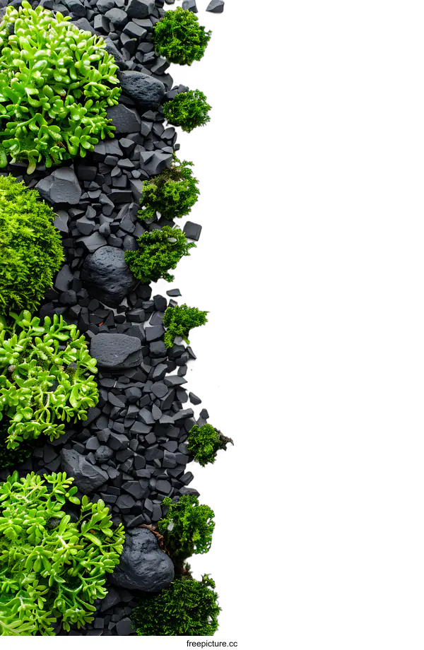 [Transparent Background PNG]Green Plants And Black Stones On White Background