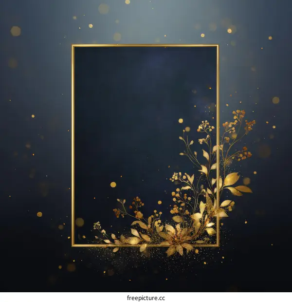 Gold Floral Border on Dark Blue Background