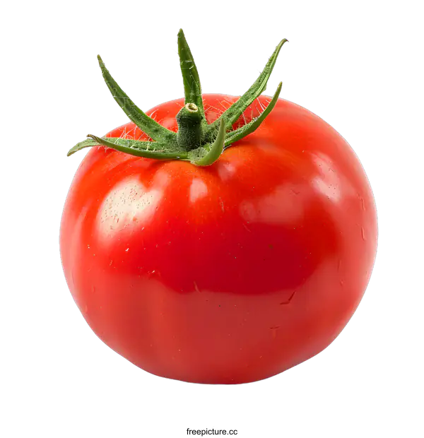 [Transparent Background PNG]Fresh Red Tomato with Green Stem Isolated on White Background
