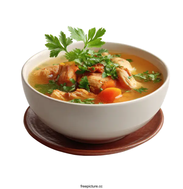 [Transparent Background PNG]Chicken Soup in a Bowl with Garnish