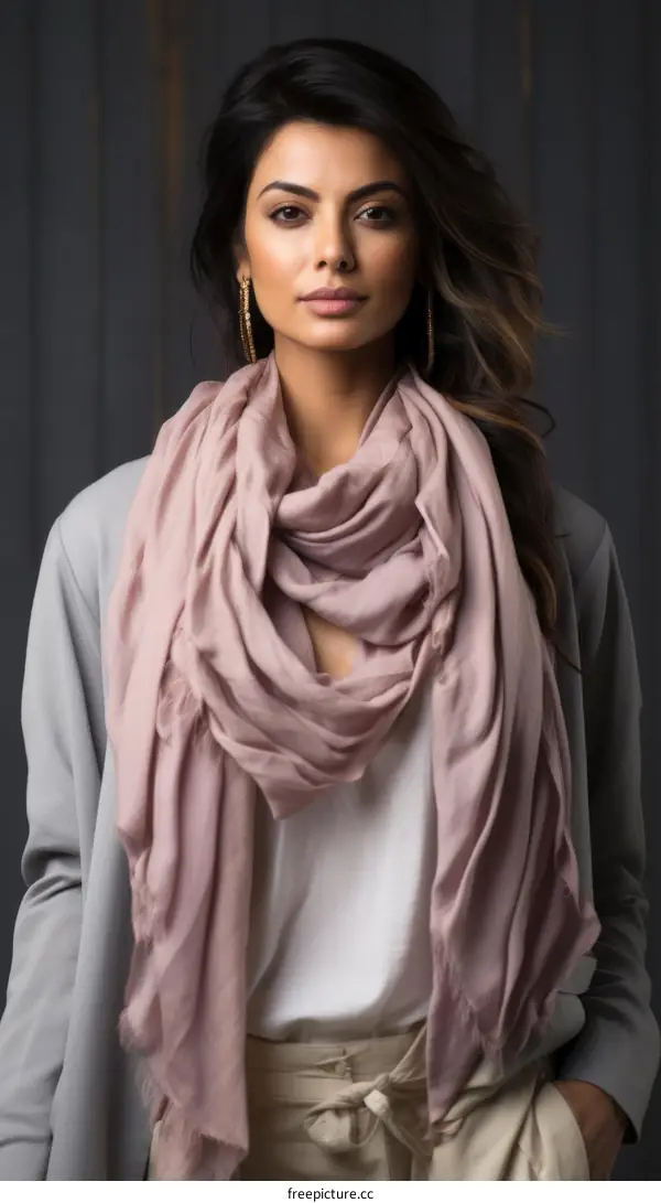 Elegant woman wearing a pink scarf