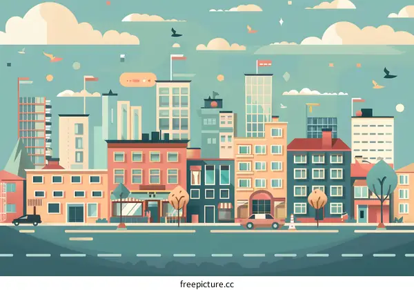 Cityscape Illustration with Flat Design Style