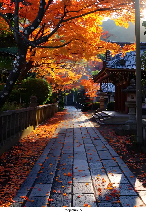 Autumn Leaves Pathway in Japan