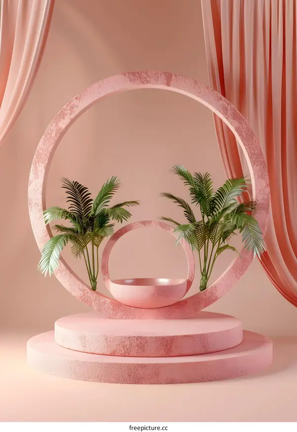 Pink Minimalist Product Display with Palm Trees and Circle