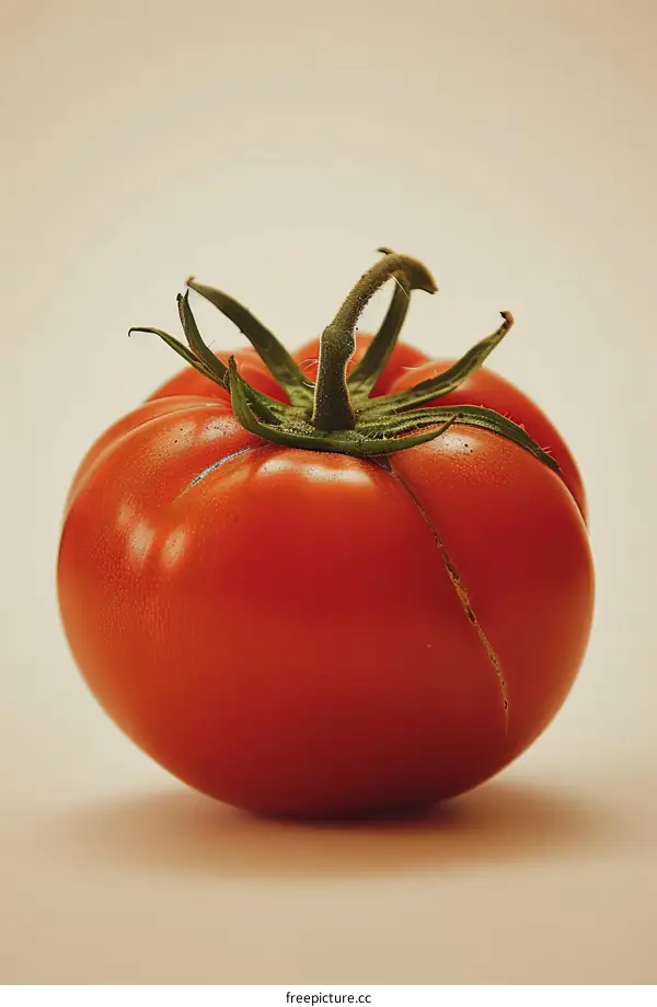 Single tomato on a beige background