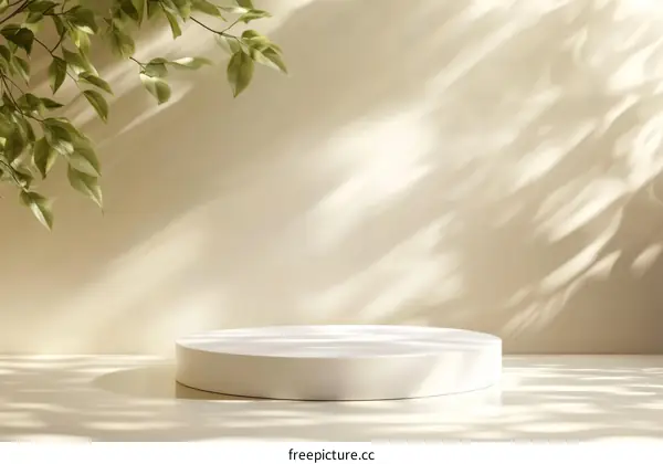 Empty Round White Display Podium with Natural Light