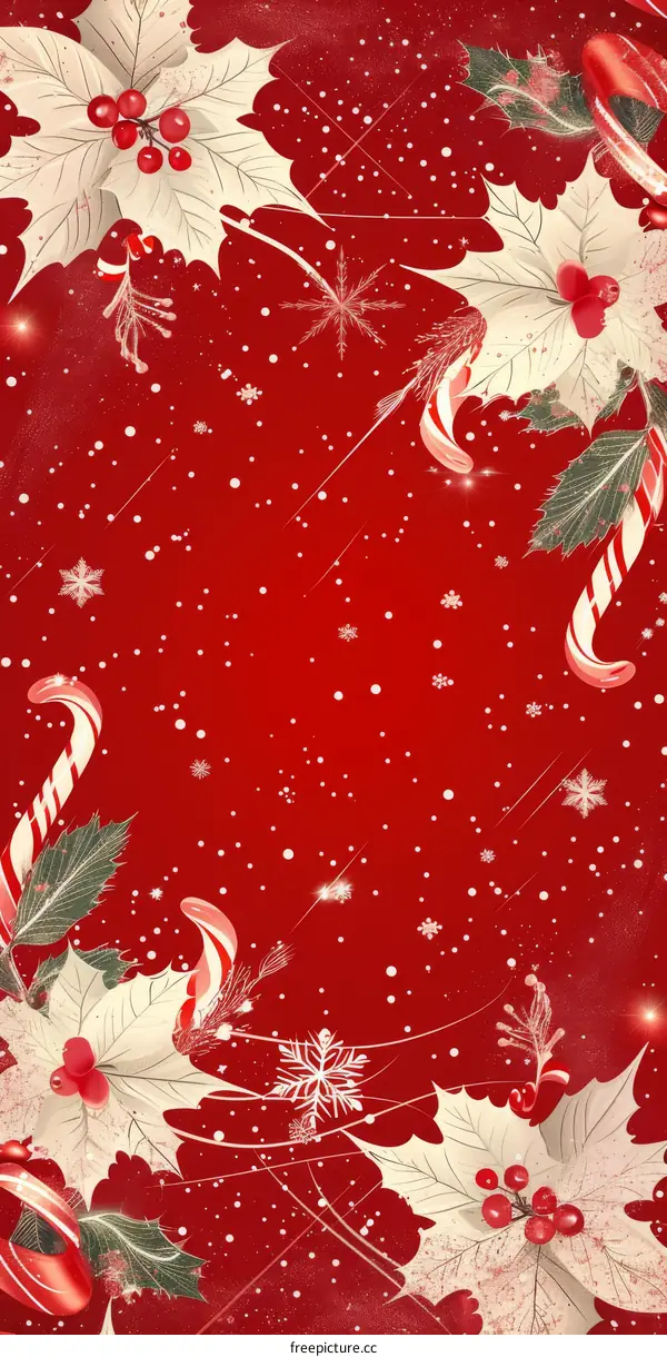 Christmas Decorative Elements: Snowflakes, Leaves, Berries & Candy Canes
