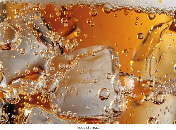 Close Up of Bubbles in a Glass of Beer