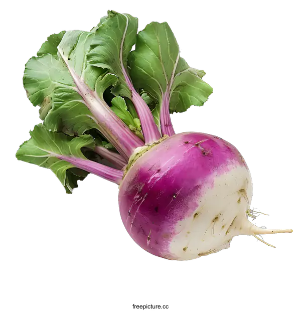 [Transparent Background PNG]Fresh Purple Turnip with Green Leaves Isolated on White Background