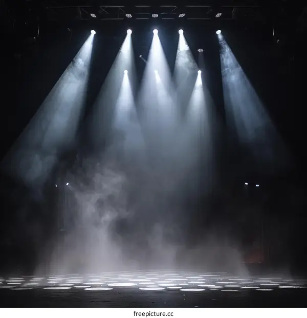 Bright stage lights with smoke