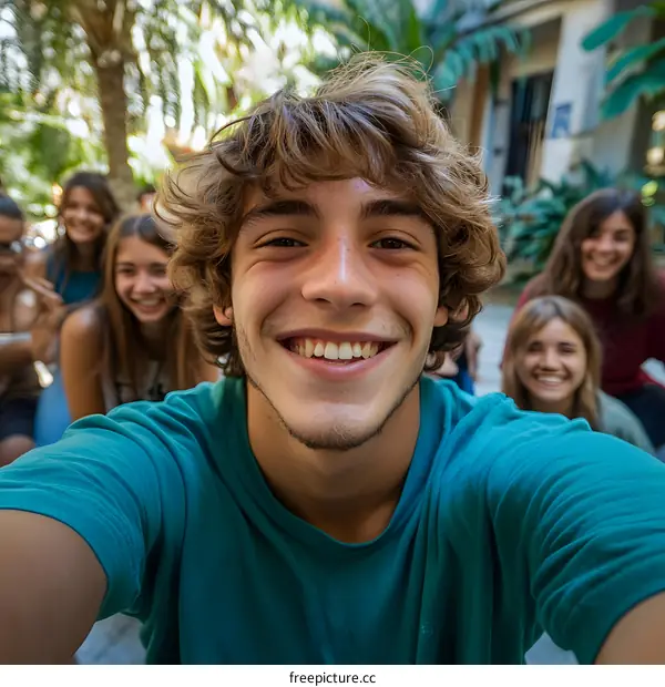 Group of Young People Taking a Selfie with Smiles