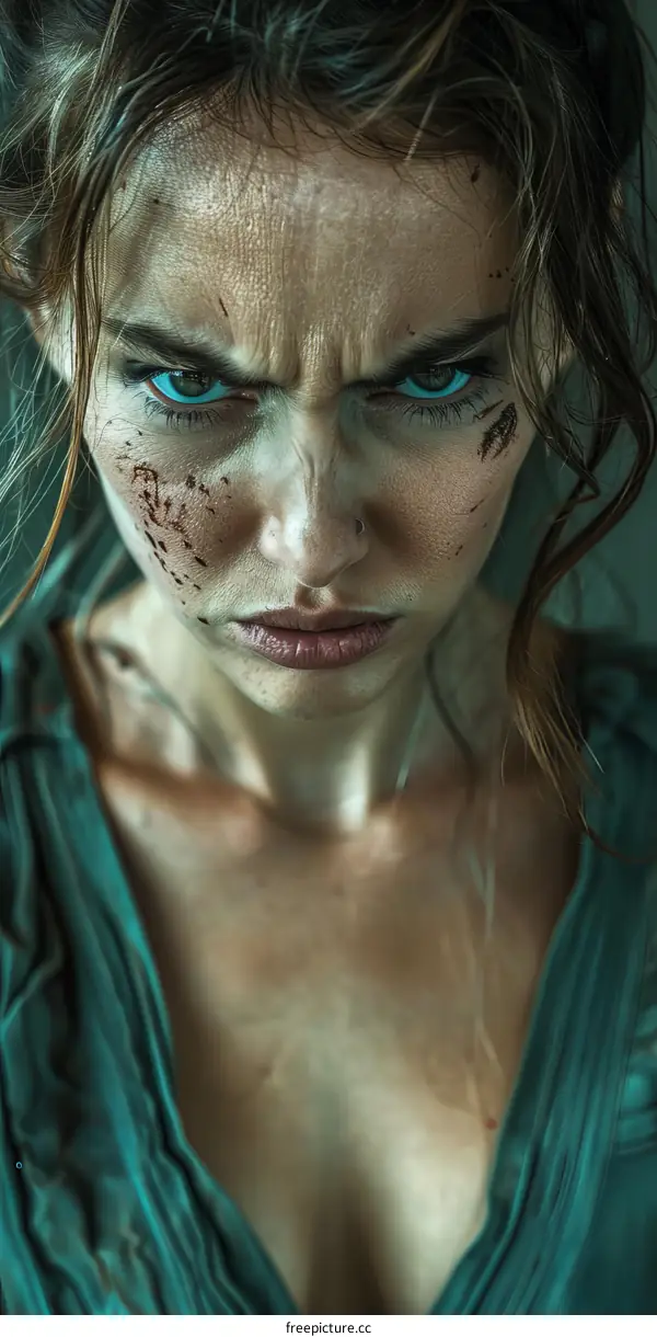 Close-up Portrait of a Woman with Intense Expression