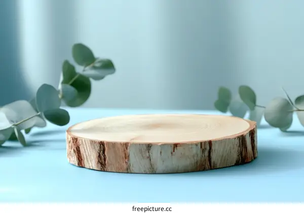Natural Wooden Slice Display with Eucalyptus