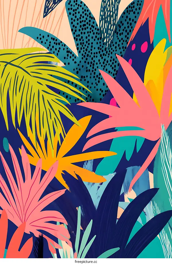 Tropical Leaves Pattern Colorful Illustration