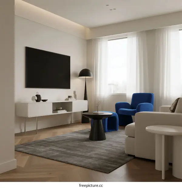 Modern Living Room with Minimalist Furniture and Soft Lighting