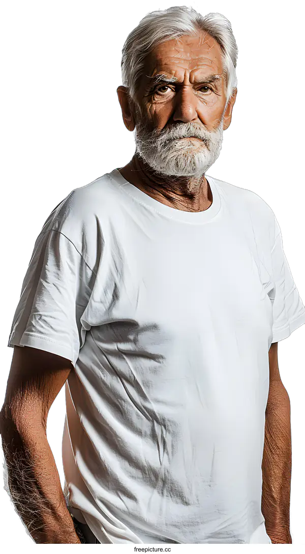 [Transparent Background PNG]portrait of an old man with white beard and white shirt