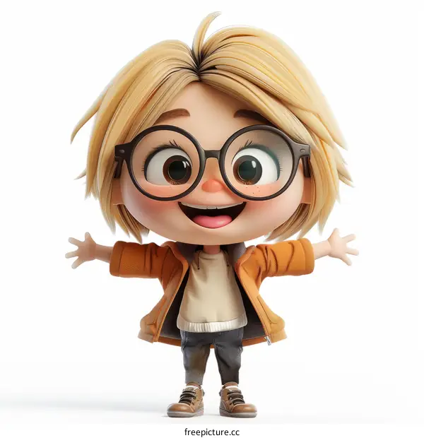A cheerful cartoon character with glasses