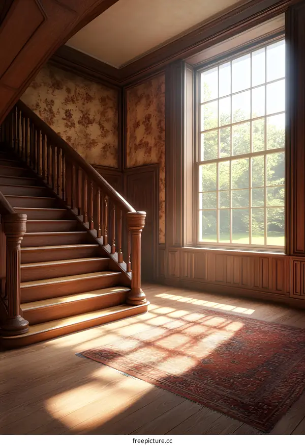 Wooden Staircase Interior Design with Sun Light