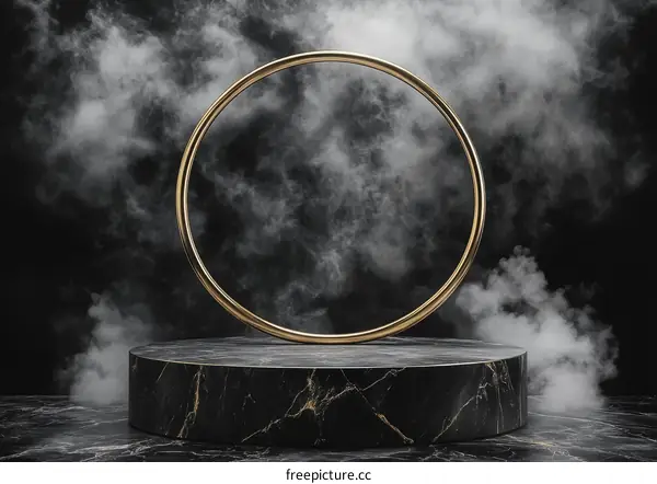 Luxury Black Marble Podium with Golden Circle