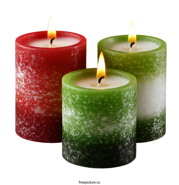 [Transparent Background PNG]Three Colorful Festive Candles