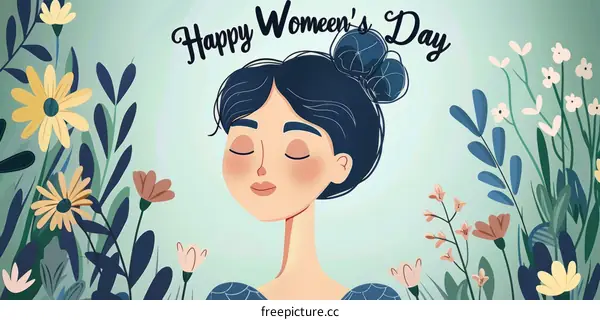 Happy International Women's Day greeting card with blooming flowers
