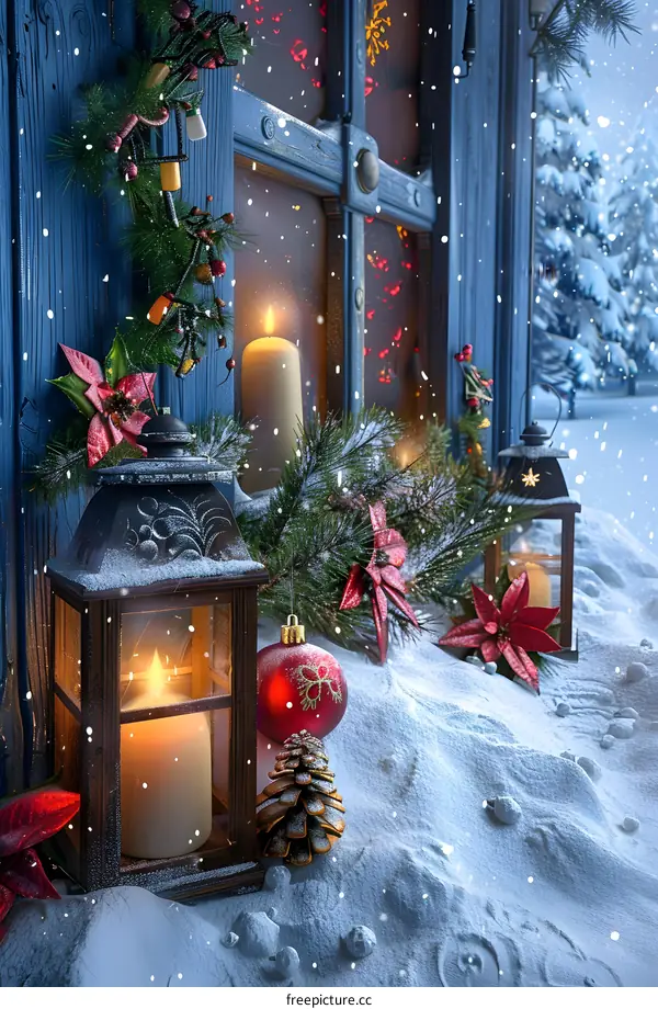 Christmas-decorated window