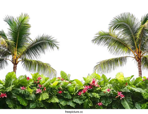 [Transparent Background PNG]Tropical Palm Trees and Lush Green Foliage