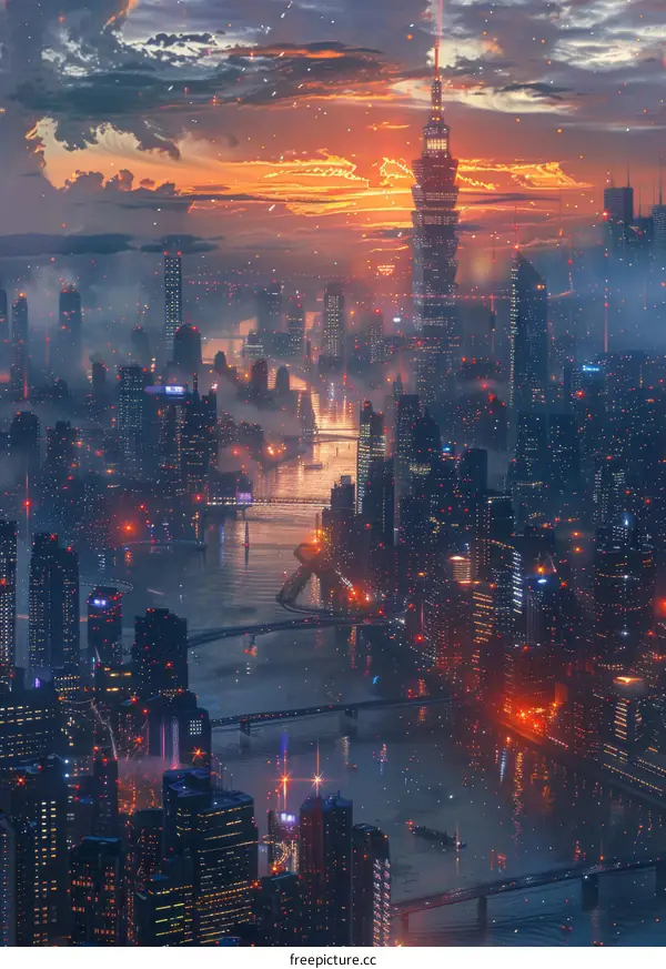 Futuristic Cityscape at Sunset
