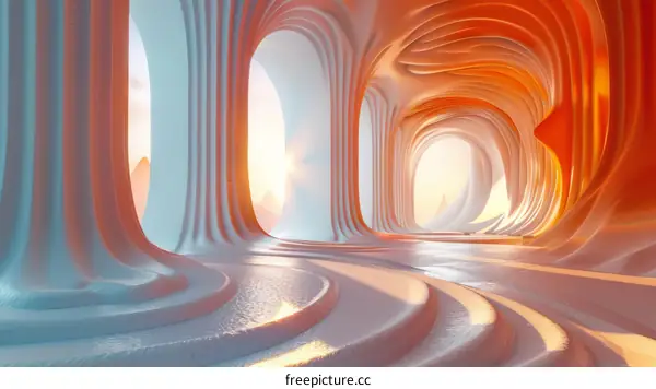 Abstract Sci-Fi Corridor with Curved Lines and Futuristic Design