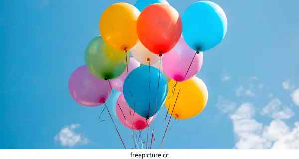 Colorful Balloons Floating In The Blue Sky