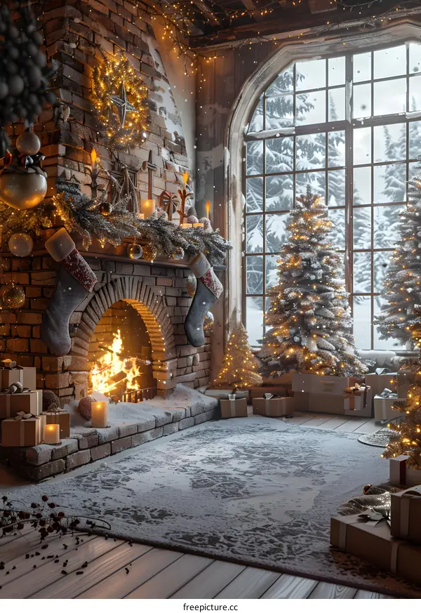 Christmas Tree by the Fireplace