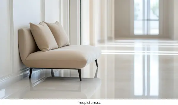 Modern Beige Sofa in a White Corridor