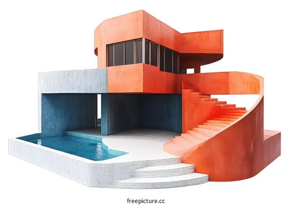 Modern Architecture with Pool and Spiral Staircase