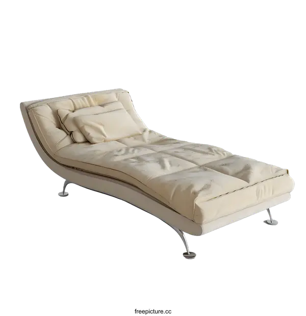 [Transparent Background PNG]Modern White Chaise Lounge With Cushions