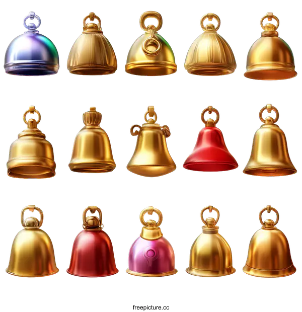 [Transparent Background PNG]Collection of Decorative Hanging Bells in Various Colors