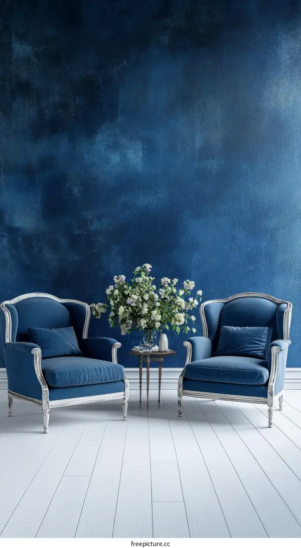 Elegant Vintage Blue Armchairs in a Luxurious Room