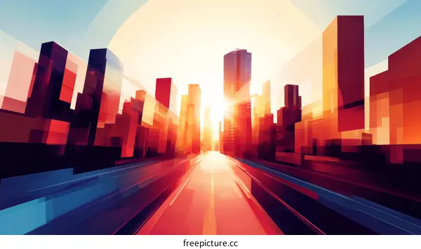 Sunrise Cityscape Abstract Illustration