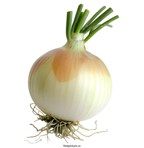 [Transparent Background PNG]Single White Onion With Green Sprouts