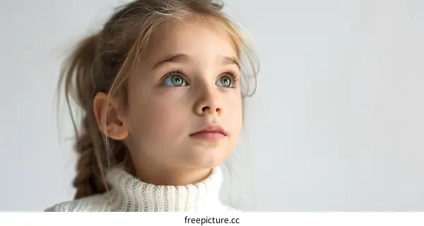 Portrait of a little girl with freckles and blue eyes