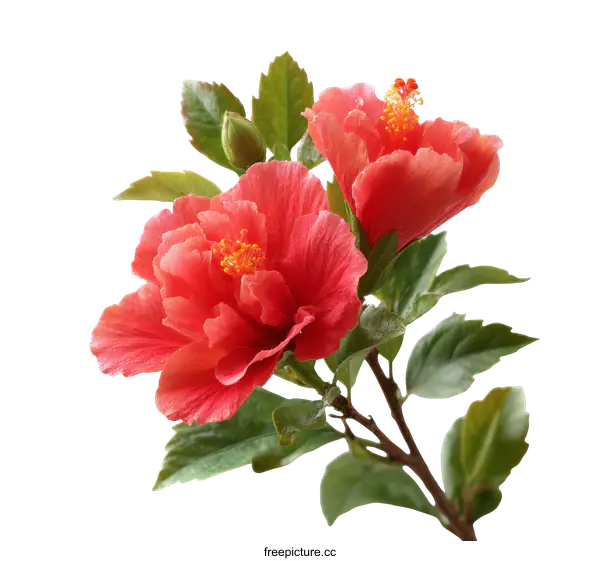 [Transparent Background PNG]Close up of vibrant coral hibiscus flowers